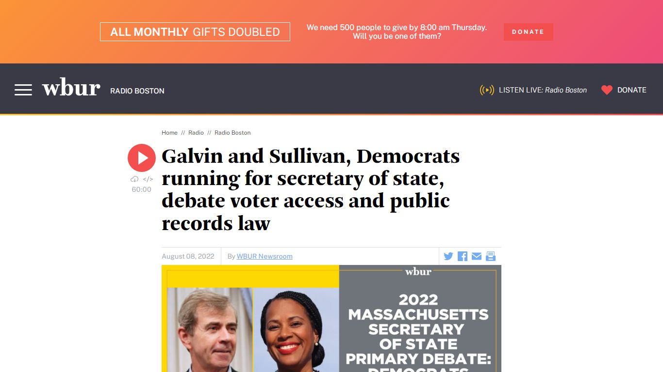 Galvin and Sullivan, Democrats running for secretary of state, debate ...